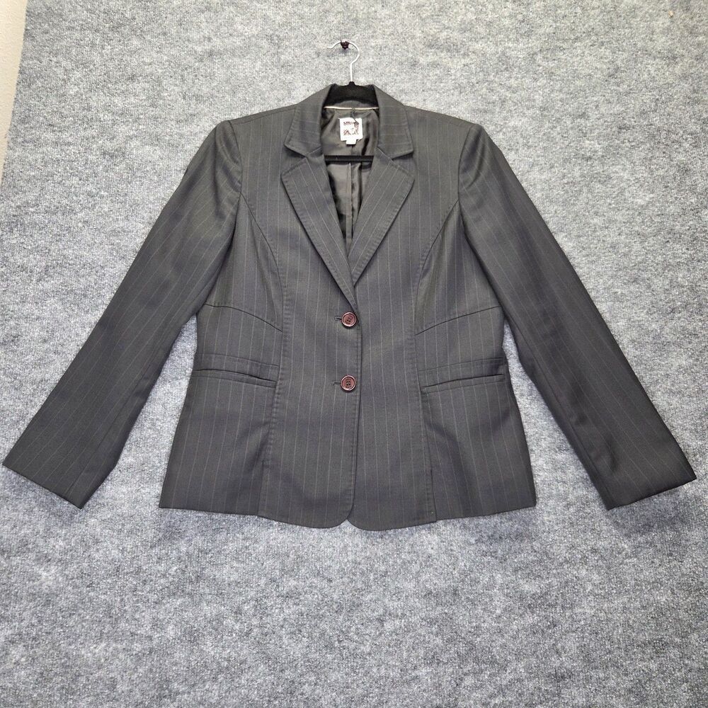 Anne Klein Blazer Jacket Womens 12 Pinstripe Wool Blend Professional Career Suit